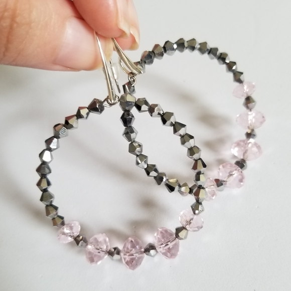 Faceted Bead Hoop Earrings - Picture 4 of 6